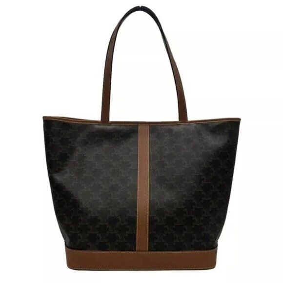 Auth CELINE Medium Cabas Tan (Dark Brown) Brown) Triomphe Canvas 1421-111324 - Picture 2 of 14